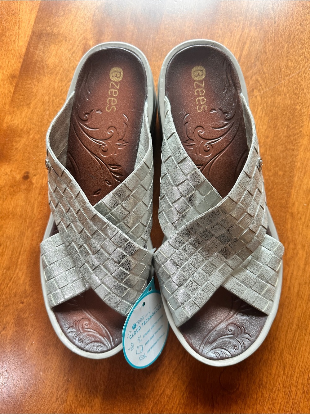Silver Woven Platform Slide Sandals for Women - Picture 2 of 6